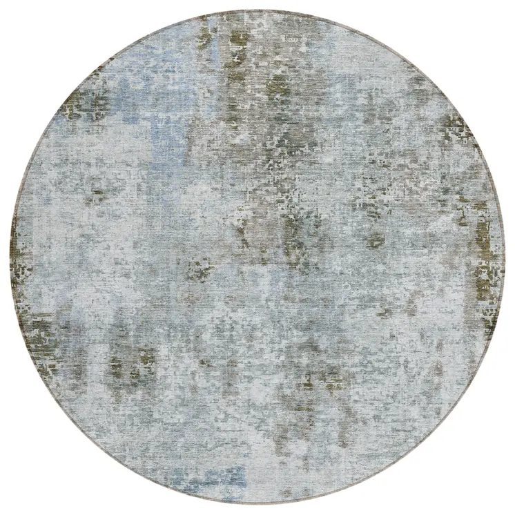 8' Brown Taupe And Gray Round Abstract Washable Indoor Outdoor Area Rug