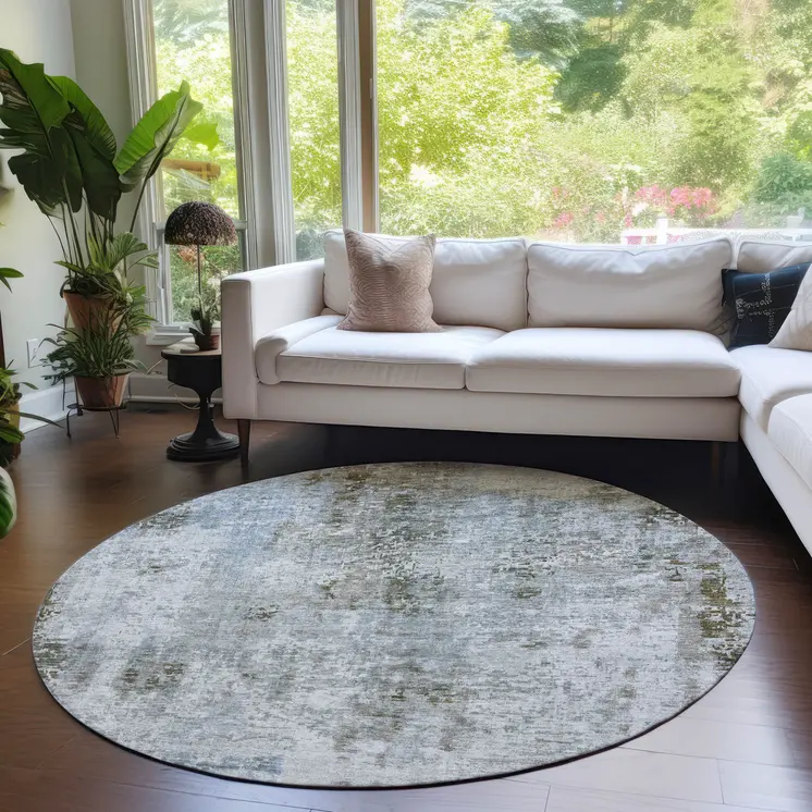 8' Brown Taupe And Gray Round Abstract Washable Indoor Outdoor Area Rug