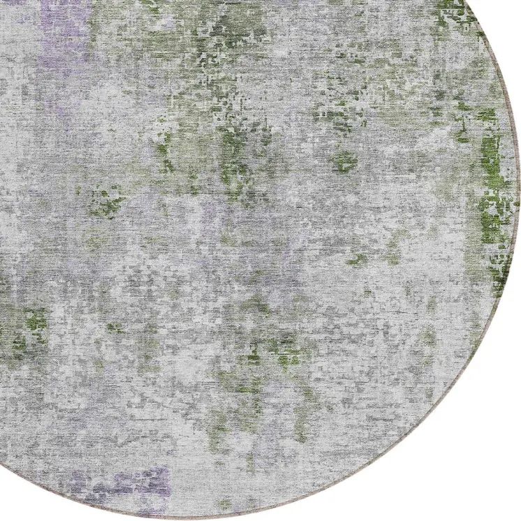 8' Olive Green And Gray Round Abstract Washable Indoor Outdoor Area Rug