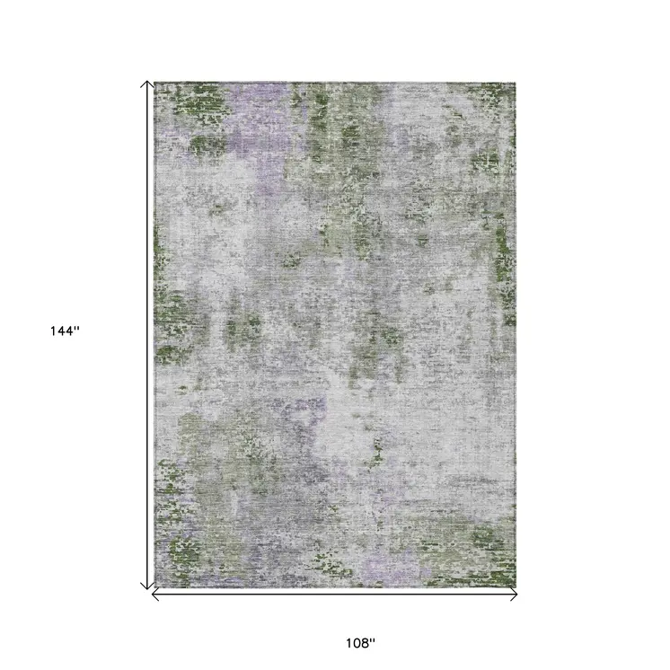 9' X 12' Olive Green And Gray Abstract Washable Indoor Outdoor Area Rug
