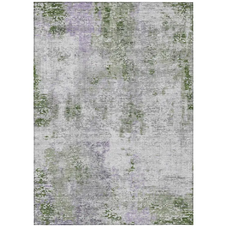 9' X 12' Olive Green And Gray Abstract Washable Indoor Outdoor Area Rug