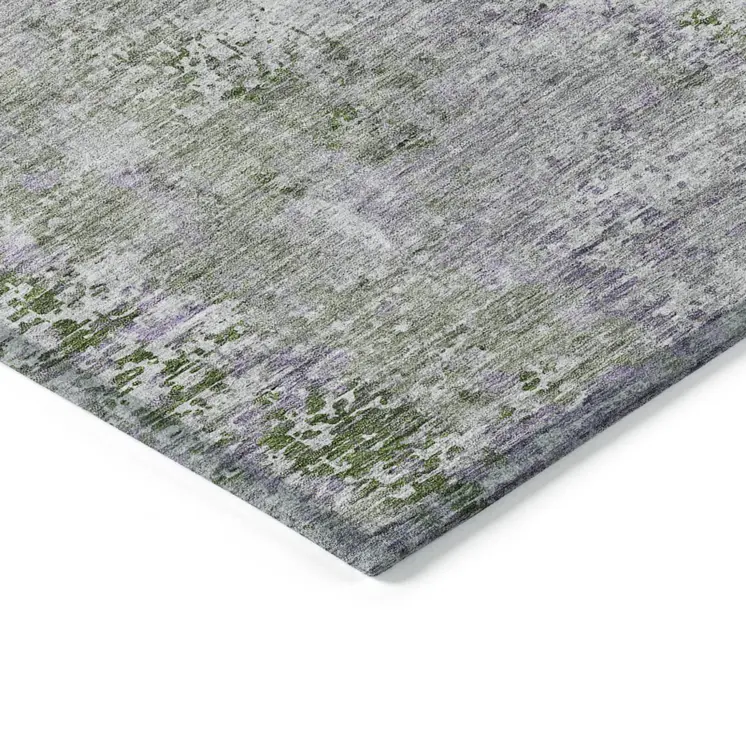 9' X 12' Olive Green And Gray Abstract Washable Indoor Outdoor Area Rug