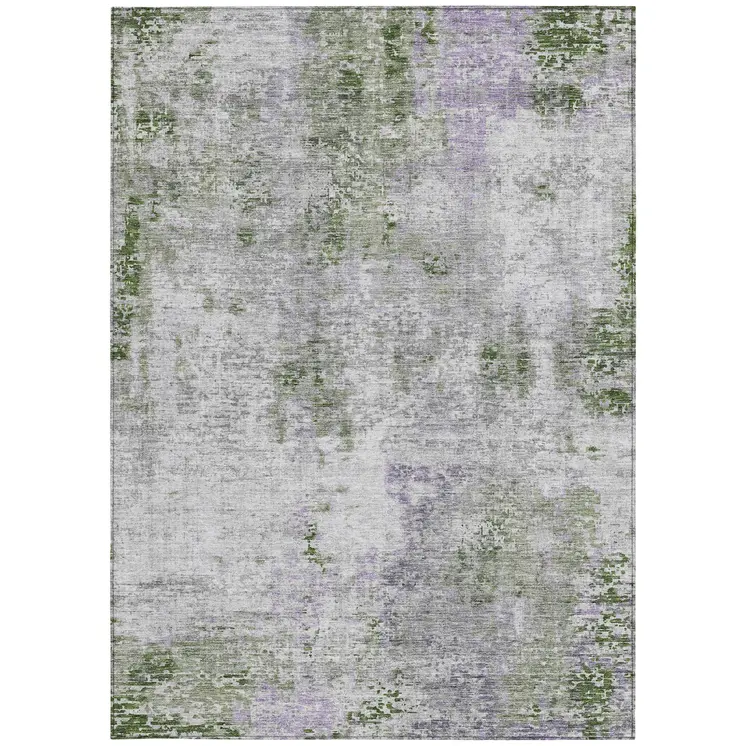 10' X 14' Olive Green And Gray Abstract Washable Indoor Outdoor Area Rug