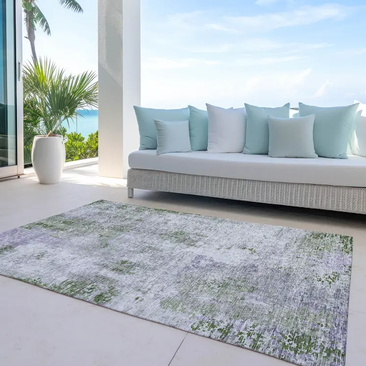 10' X 14' Olive Green And Gray Abstract Washable Indoor Outdoor Area Rug