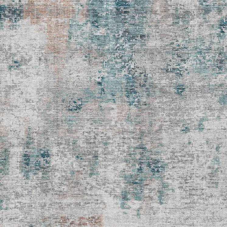 8' X 10' Teal Blue Beige And Copper Abstract Washable Indoor Outdoor Area Rug