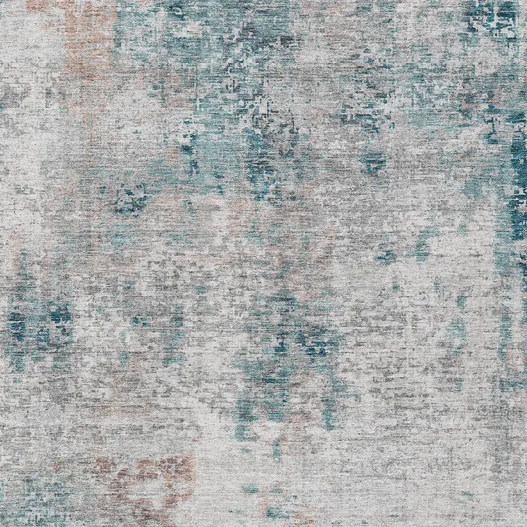 10' X 14' Teal Blue Beige And Copper Abstract Washable Indoor Outdoor Area Rug