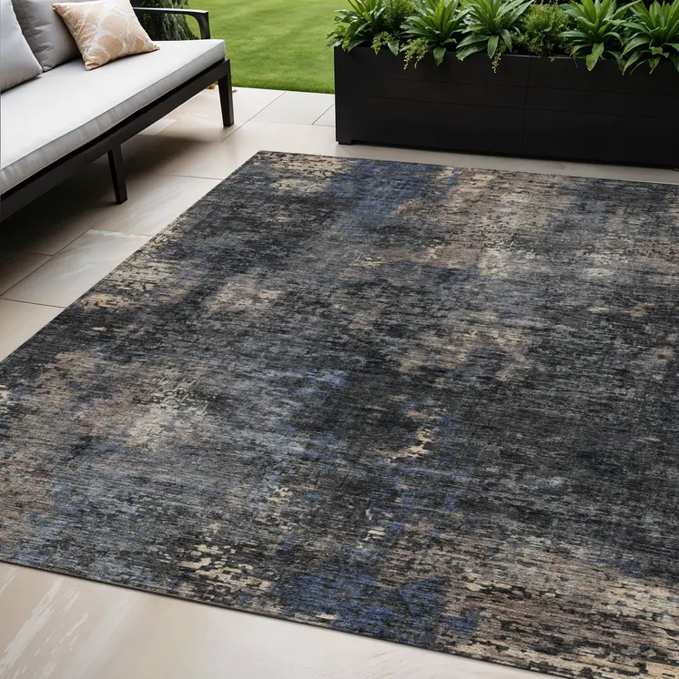 5' X 8' Charcoal Gray And Silver Abstract Washable Indoor Outdoor Area Rug