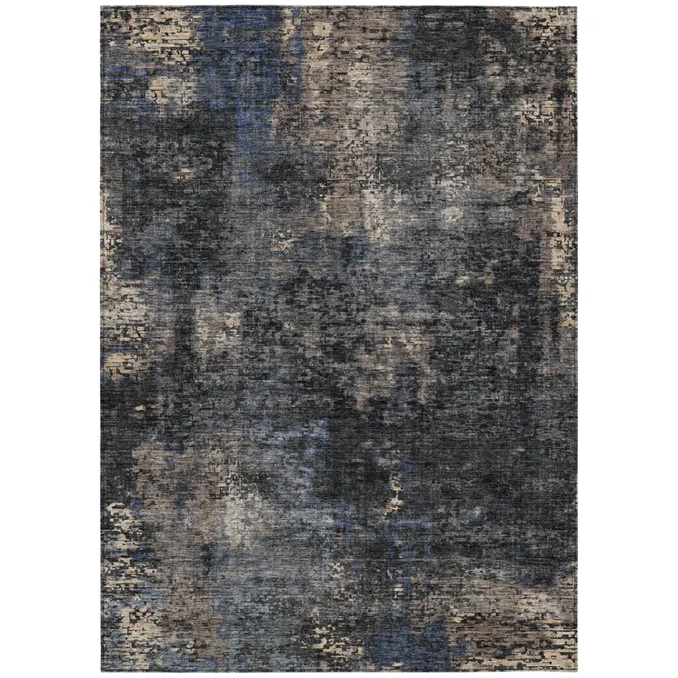 5' X 8' Charcoal Gray And Silver Abstract Washable Indoor Outdoor Area Rug