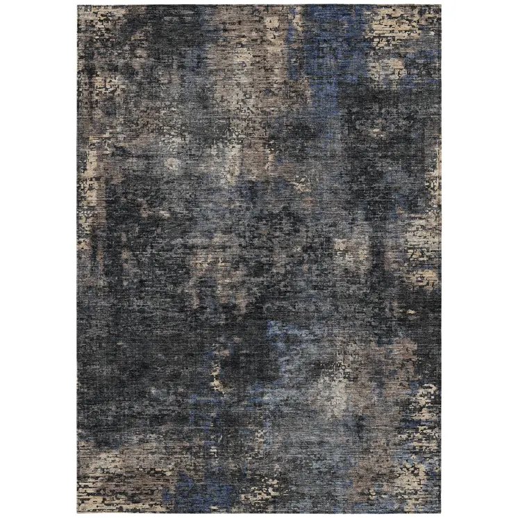 8' X 10' Charcoal Gray And Silver Abstract Washable Indoor Outdoor Area Rug
