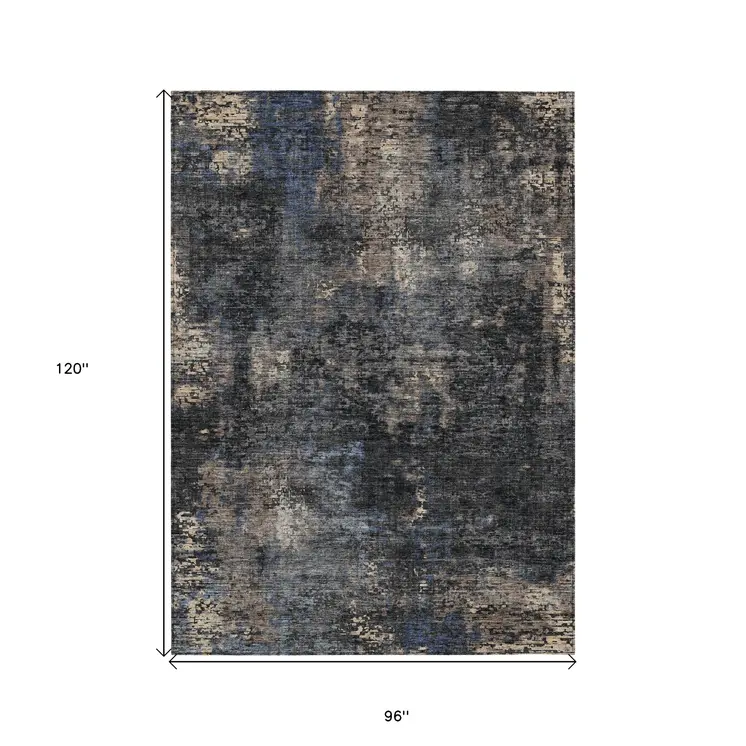 8' X 10' Charcoal Gray And Silver Abstract Washable Indoor Outdoor Area Rug