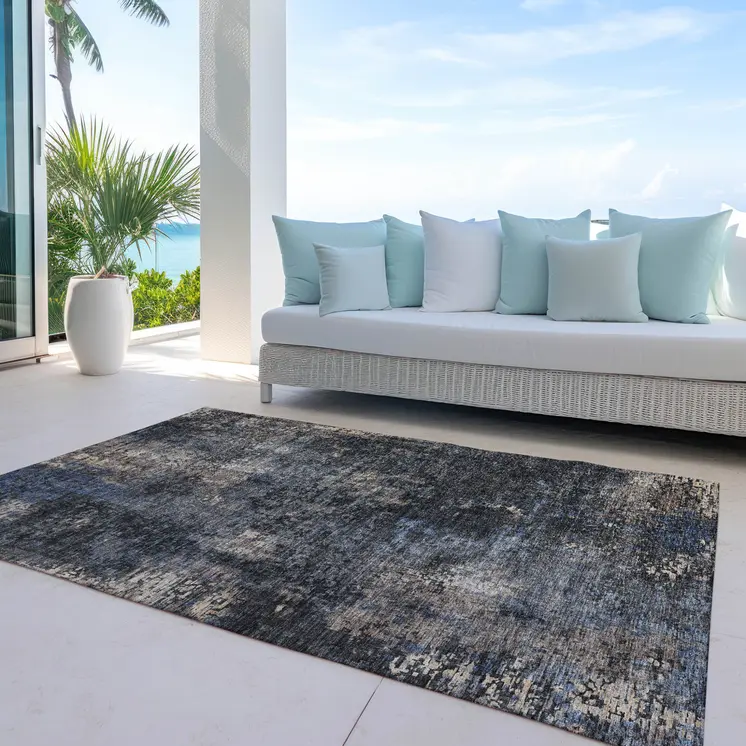 8' X 10' Charcoal Gray And Silver Abstract Washable Indoor Outdoor Area Rug