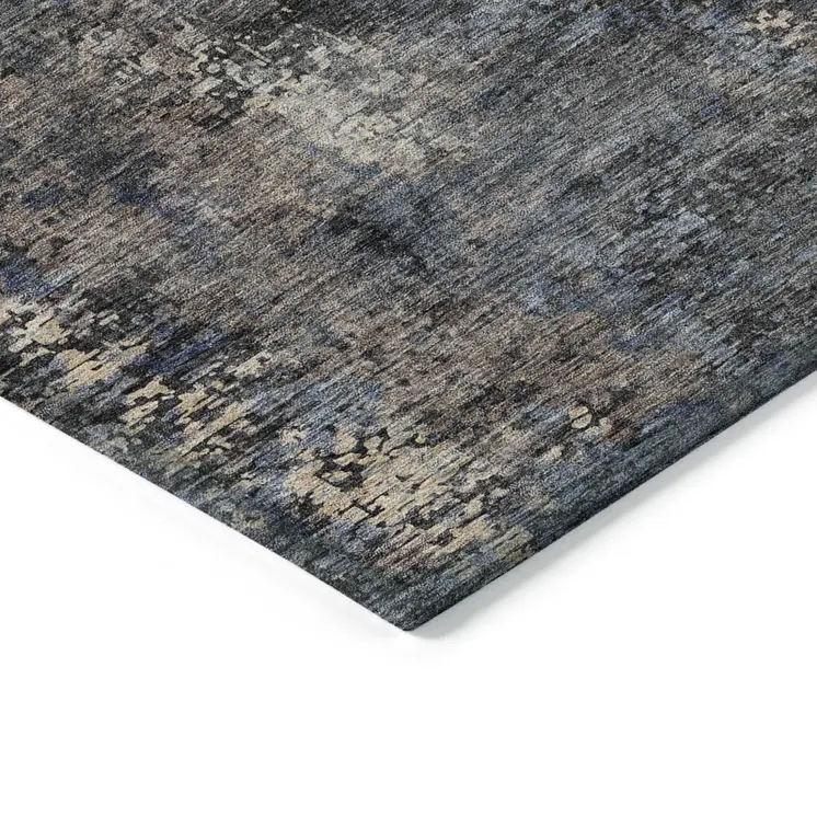 8' X 10' Charcoal Gray And Silver Abstract Washable Indoor Outdoor Area Rug