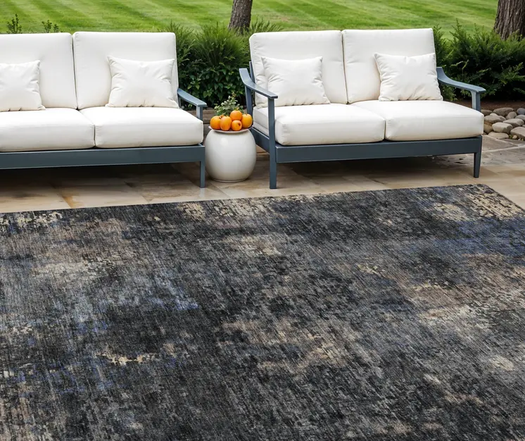 9' X 12' Charcoal Gray And Silver Abstract Washable Indoor Outdoor Area Rug