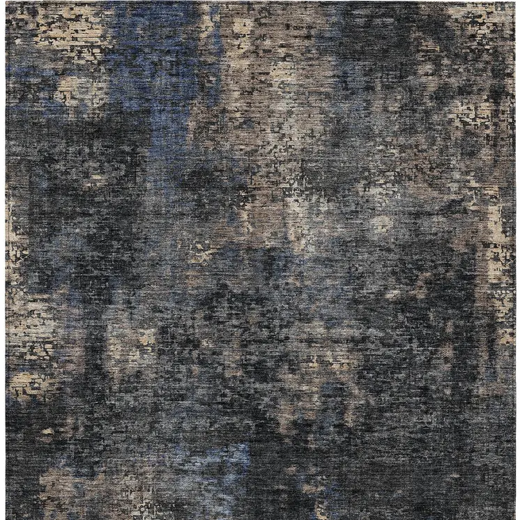 9' X 12' Charcoal Gray And Silver Abstract Washable Indoor Outdoor Area Rug