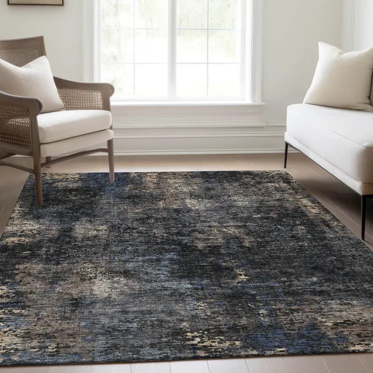 9' X 12' Charcoal Gray And Silver Abstract Washable Indoor Outdoor Area Rug
