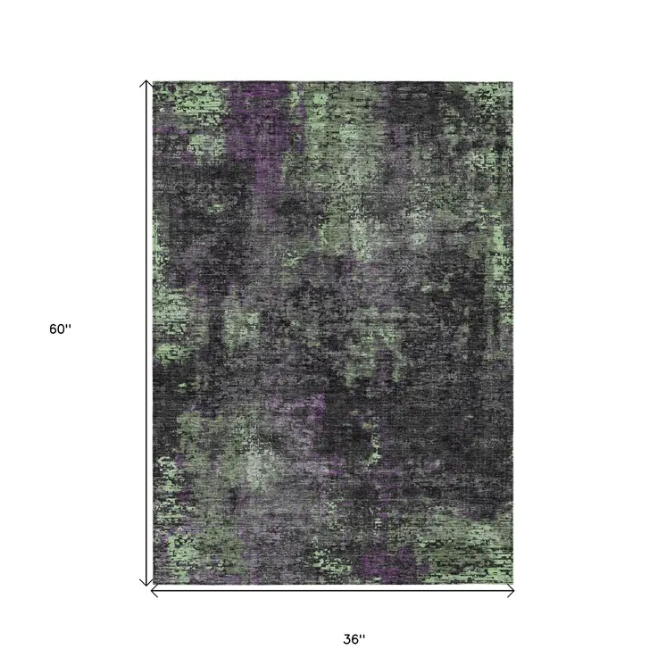 3' X 5' Gray Purple And Charcoal Abstract Washable Indoor Outdoor Area Rug