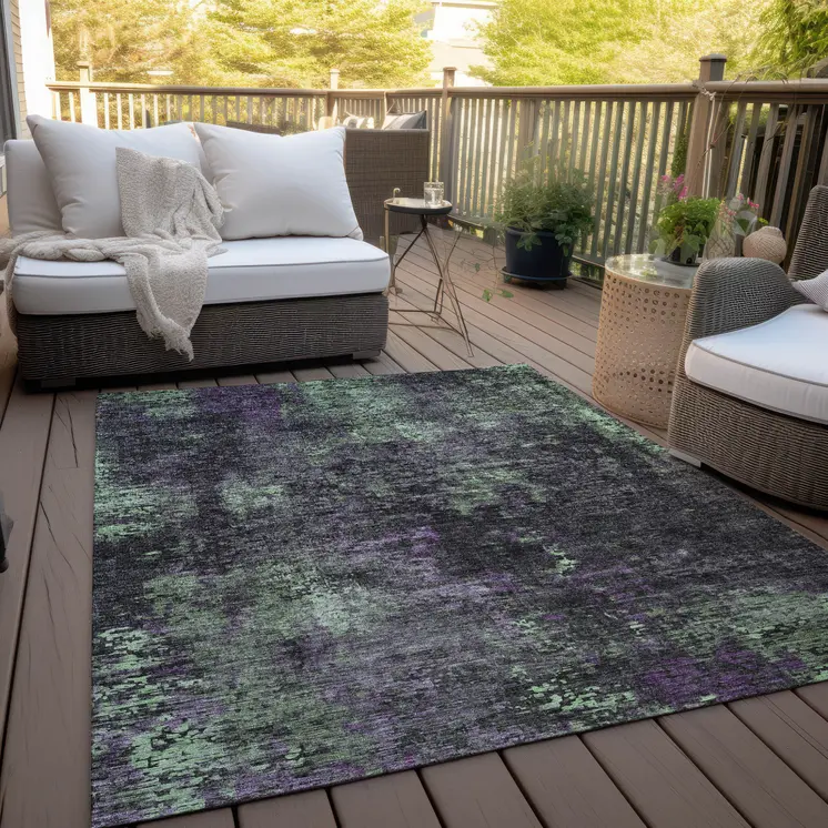 3' X 5' Gray Purple And Charcoal Abstract Washable Indoor Outdoor Area Rug