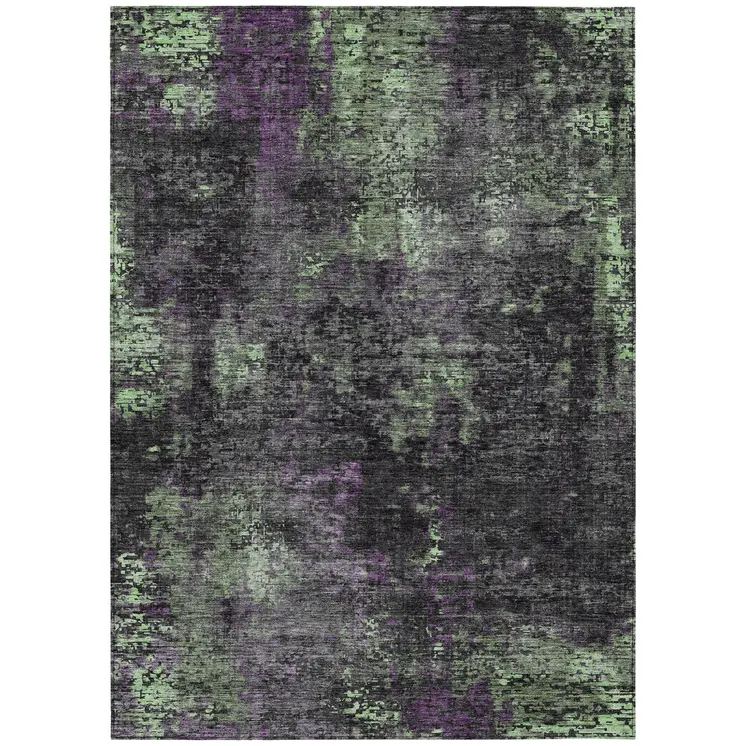 3' X 5' Gray Purple And Charcoal Abstract Washable Indoor Outdoor Area Rug