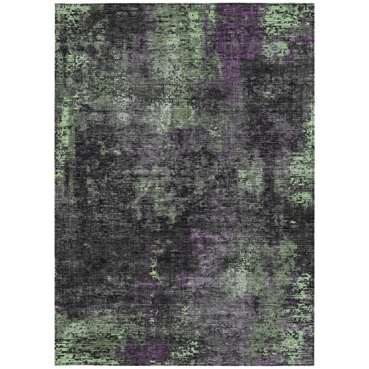 3' X 5' Gray Purple And Charcoal Abstract Washable Indoor Outdoor Area Rug