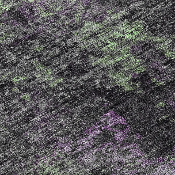 8' Gray Purple And Charcoal Round Abstract Washable Indoor Outdoor Area Rug