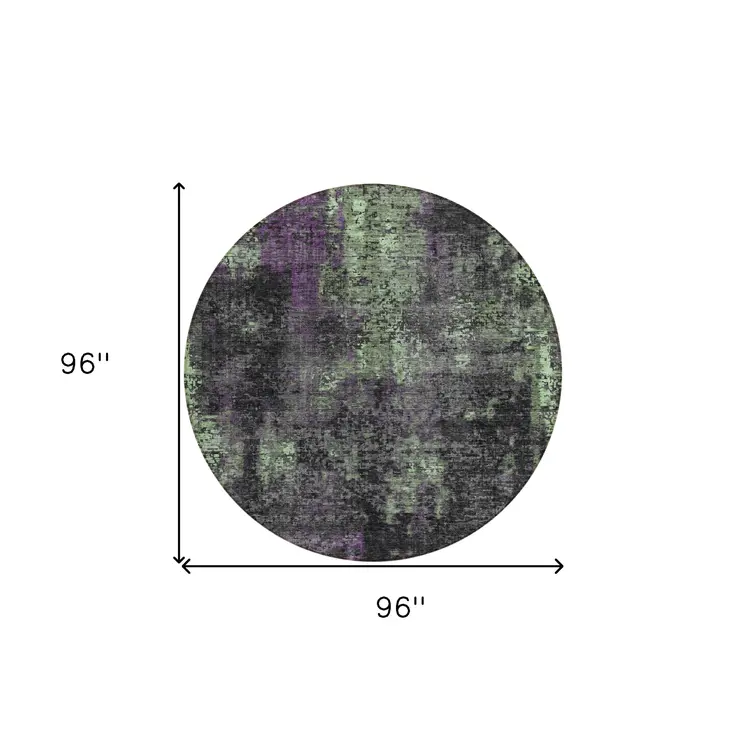 8' Gray Purple And Charcoal Round Abstract Washable Indoor Outdoor Area Rug