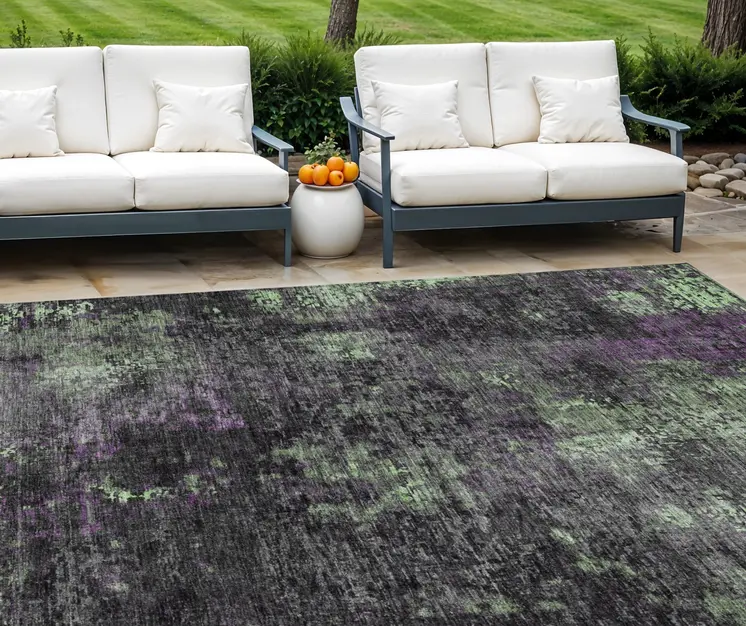 8' X 10' Gray Purple And Charcoal Abstract Washable Indoor Outdoor Area Rug