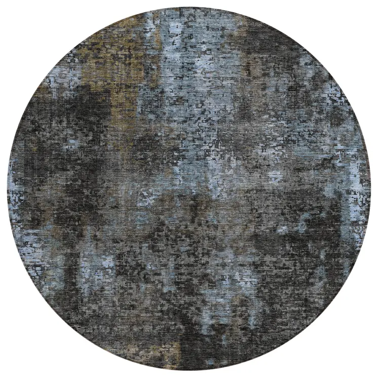 8' Graphite Charcoal And Silver Round Abstract Washable Indoor Outdoor Area Rug