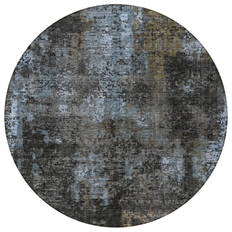8' Graphite Charcoal And Silver Round Abstract Washable Indoor Outdoor Area Rug