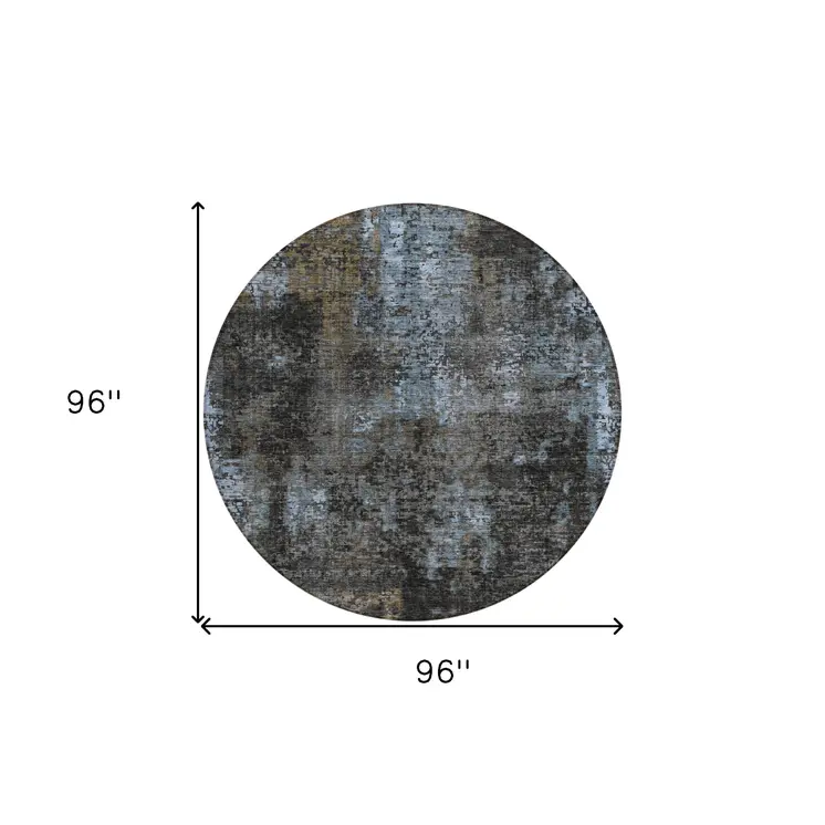 8' Graphite Charcoal And Silver Round Abstract Washable Indoor Outdoor Area Rug