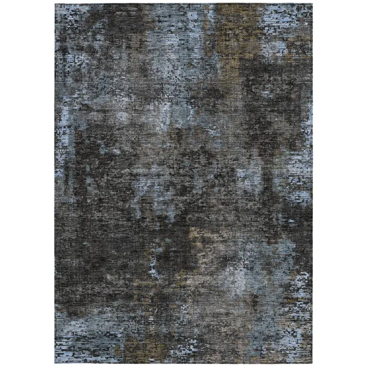 8' X 10' Graphite Charcoal And Silver Abstract Washable Indoor Outdoor Area Rug