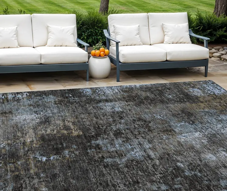 8' X 10' Graphite Charcoal And Silver Abstract Washable Indoor Outdoor Area Rug