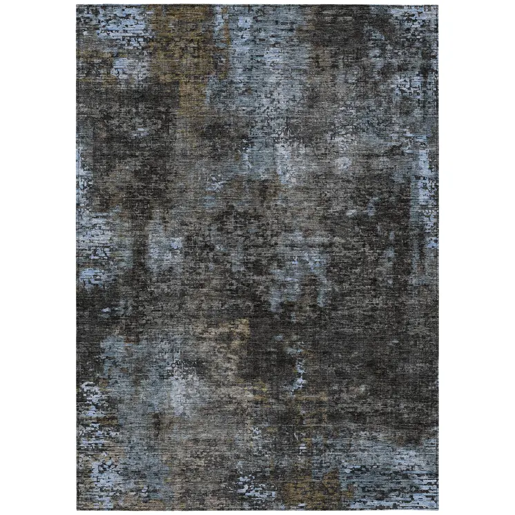 8' X 10' Graphite Charcoal And Silver Abstract Washable Indoor Outdoor Area Rug