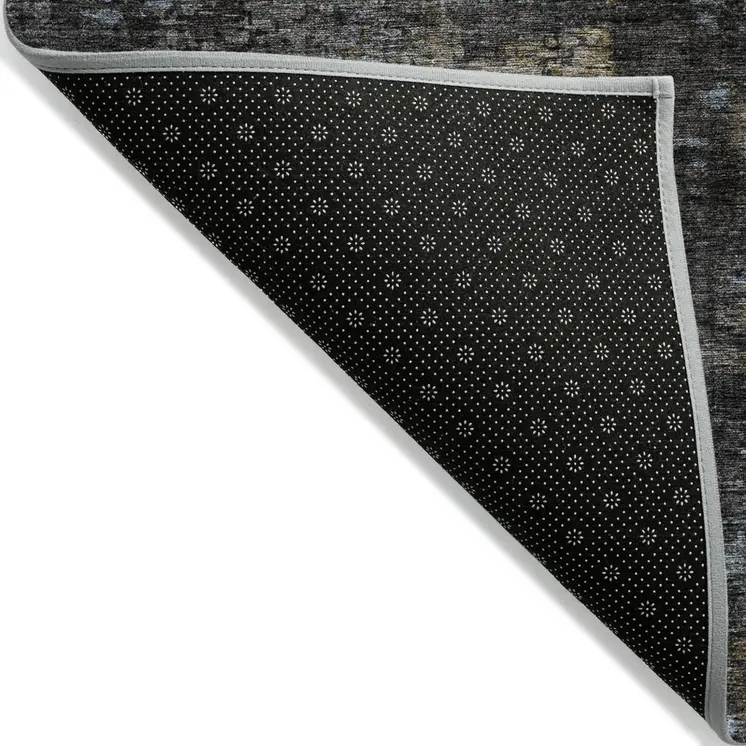 8' X 10' Graphite Charcoal And Silver Abstract Washable Indoor Outdoor Area Rug