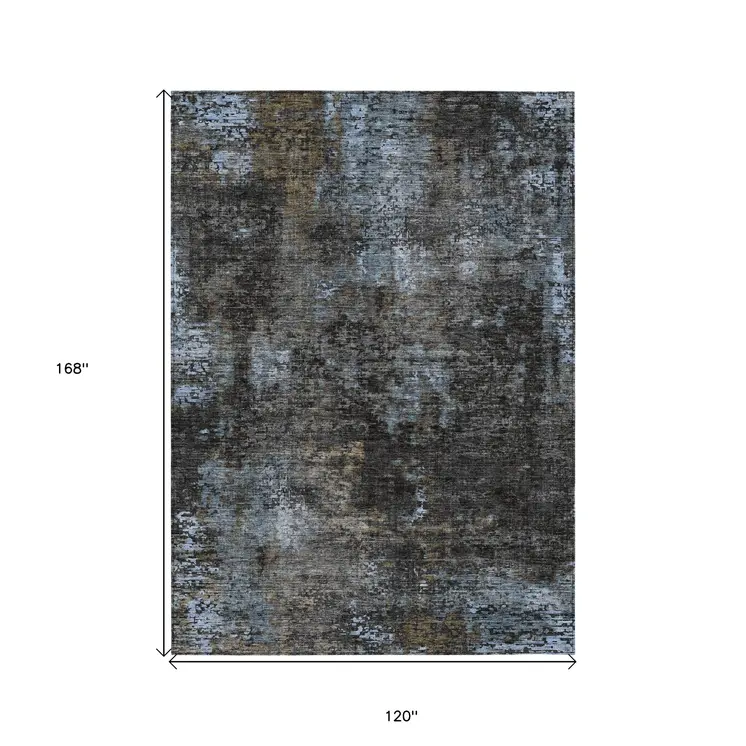 10' X 14' Graphite Charcoal And Silver Abstract Washable Indoor Outdoor Area Rug
