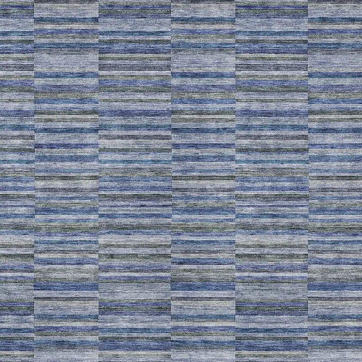 3' X 5' Navy Blue And Denim Blue Striped Washable Indoor Outdoor Area Rug