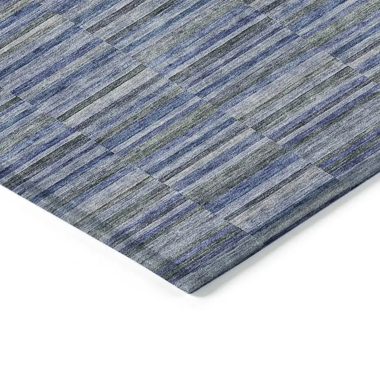 5' X 8' Navy Blue And Denim Blue Striped Washable Indoor Outdoor Area Rug