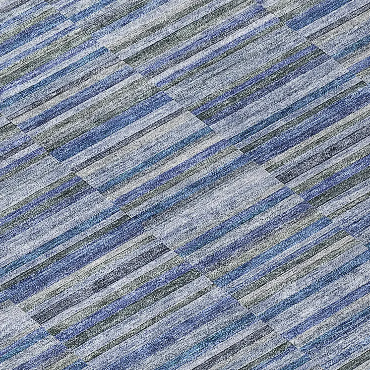 8' Navy Blue And Denim Blue Round Striped Washable Indoor Outdoor Area Rug