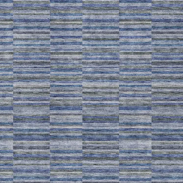 8' X 10' Navy Blue And Denim Blue Striped Washable Indoor Outdoor Area Rug