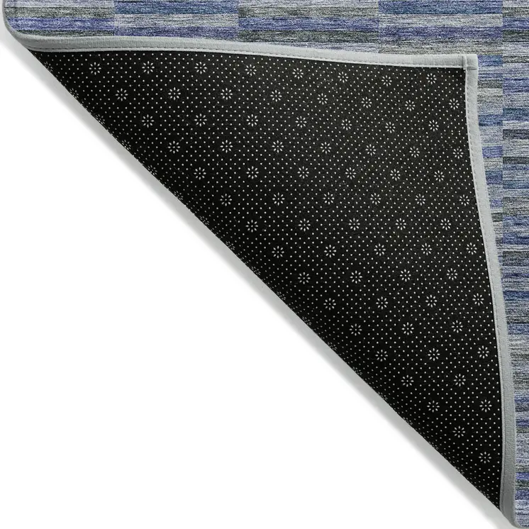 9' X 12' Navy Blue And Denim Blue Striped Washable Indoor Outdoor Area Rug