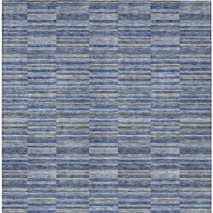 9' X 12' Navy Blue And Denim Blue Striped Washable Indoor Outdoor Area Rug