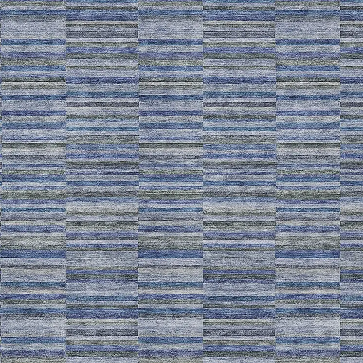 10' X 14' Navy Blue And Denim Blue Striped Washable Indoor Outdoor Area Rug