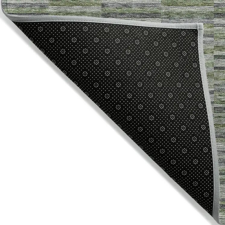 3' X 5' Olive Green And Gray Striped Washable Indoor Outdoor Area Rug