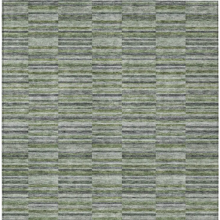 3' X 5' Olive Green And Gray Striped Washable Indoor Outdoor Area Rug