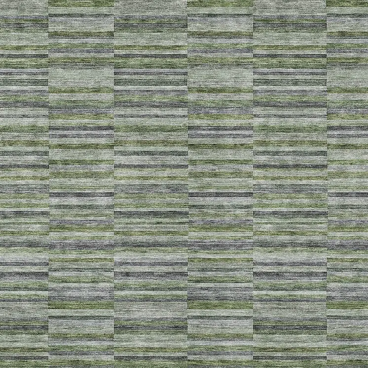5' X 8' Olive Green And Gray Striped Washable Indoor Outdoor Area Rug