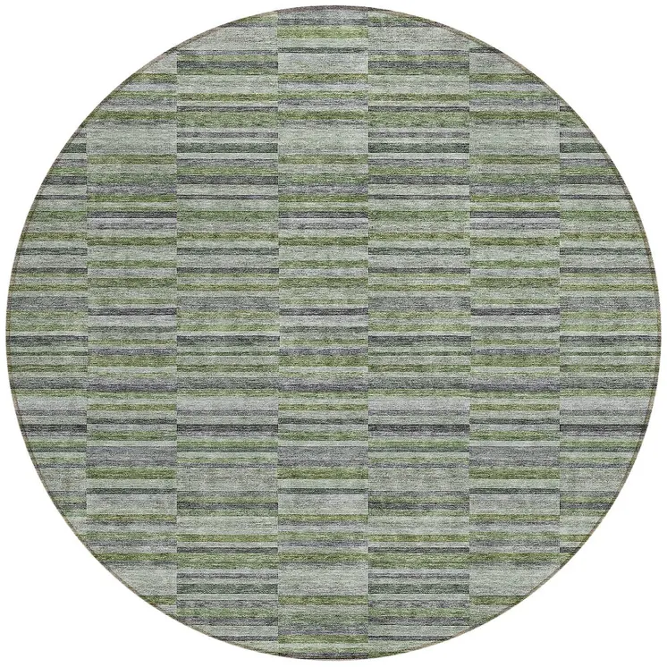 8' Olive Green And Gray Round Striped Washable Indoor Outdoor Area Rug