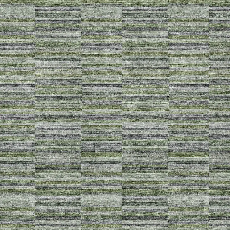 8' X 10' Olive Green And Gray Striped Washable Indoor Outdoor Area Rug