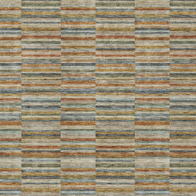 3' X 5' Orange Copper And Gray Striped Washable Indoor Outdoor Area Rug