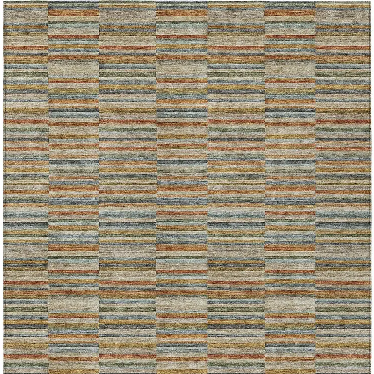 9' X 12' Orange Copper And Gray Striped Washable Indoor Outdoor Area Rug