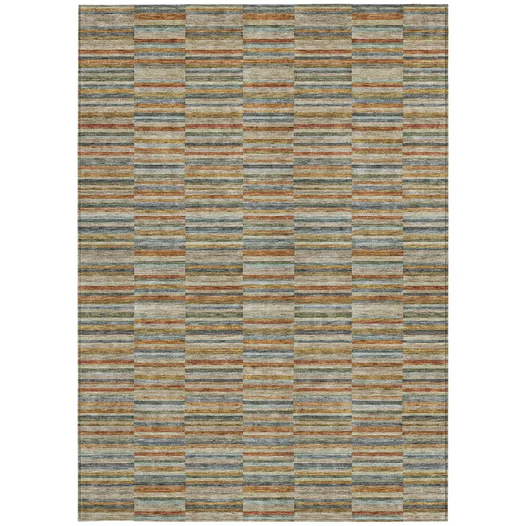 10' X 14' Orange Copper And Gray Striped Washable Indoor Outdoor Area Rug