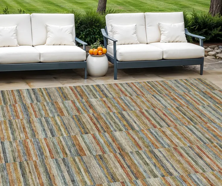10' X 14' Orange Copper And Gray Striped Washable Indoor Outdoor Area Rug